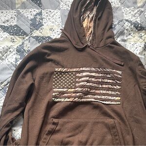 Realtree Brown Hooded Pullover with Camo American Flag